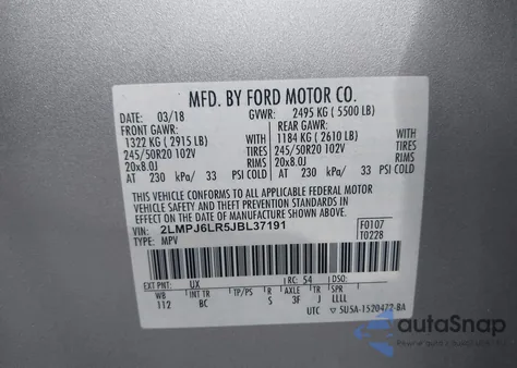 2018 Lincoln Mkx Reserve from USA, damaged, VIN 2LMPJ6LR5JBL37191